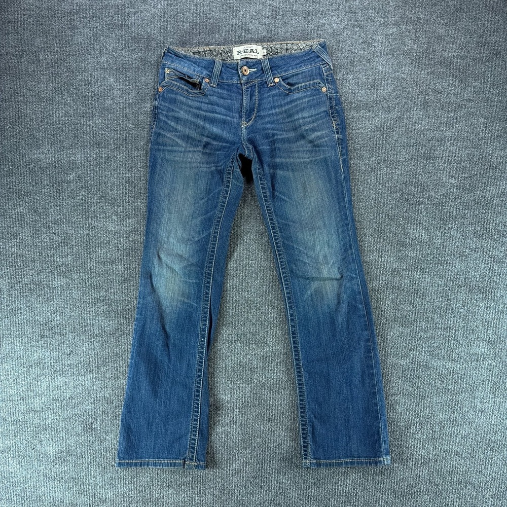 Ariat REAL Denim Womens 29s Medium Wash Bootcut Western Jeans Blue Stitch Pocket
